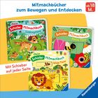 Mitmachbücher für Bewegung und Entdeckung, ab 18 Monaten. Drei bunte Bücher zu Lieblingstieren, kleinen Tieren und wilden Tieren.
