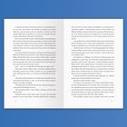 Seitenzahlen unten: 8 und 9. Text über den Besuch in einem Restaurant, Gedanken und Beobachtungen, Interaktion mit Kellner. Blauer Hintergrund.