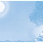 Ein Vogel mit Controller sitzt unter einem Baum bei Mondschein, eine Lampe leuchtet, Sterne funkeln am Himmel.