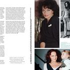 Texte: "Wenn Erfolg bröckelt", "Die Frau, die ich sein wollte", "1. In ihrem Atelier, 1987", "2. Den Hosenanzug erfunden..."

Links Fließtext über Mode, Rückschläge und Lebensgeschichte. Rechts Fotos einer Frau in verschiedenen Lebensphasen.