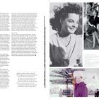 Text links beschreibt Romy Schneiders Karriere mit Fokus auf persönlichem und beruflichem Leben. Rechts sind schwarz-weiße Fotos von ihr in verschiedenen Posen und Szenen.