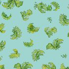 Illustration vieler grüner Farnblätter auf blauem Hintergrund, die gleichmäßig verteilt sind.