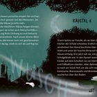 Kapitel 6. Eine Illustration zeigt einen windigen Nachthimmel mit Bäumen, einem alten Gebäude und einer fliegenden Figur im Umhang.