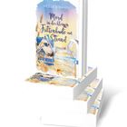 Buchtitel: "Mord in der kleinen Frittenbude am Strand". Aquarell-Illustration: Strandhütte, Möwe, Muscheln; sommerlich.