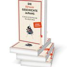 „Die kürzeste Geschichte Japans“, Christopher Harding, SPIEGEL Bestseller. Illustration eines Samurai auf Bücherstapel.