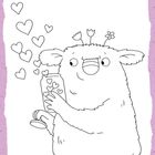 "Das WIR braucht und verschenkt ganz viel Liebe." Ein flauschiges Wesen hält ein Glas mit Herzen.