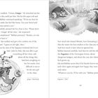 Ein Mädchen umarmt einen Fuchs, Illustration einer Waldszene mit Fuchs und Dachs. Links Text, Wörter wie "Ginger".