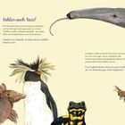 "Fühlen auch Tiere?" Text über Tiergefühle; illustriertes Ameisenbär, Pinguin, Biene, Armadillo, Feuersalamander.
