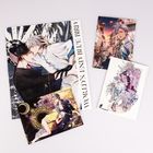 Texte: "WORLD'S END BLUE BIRD", "HAYABUSA". Illustrationen mit stilisierten Charakteren in verschiedenen Szenen.