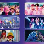 Links unten knien freudige Figuren mit Herzaugen. Rechts unten sitzt eine Person mit Zöpfen vor einem blauen Tiger.