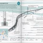 „Die Rügenbrücke: Über 4 km lang, verbindet Stralsund mit Rügen. Pylon 128 m hoch, Schiffsdurchfahrt 42 m. Diagramme und Karten.“
