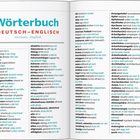 Wörterbuch Deutsch–Englisch, Seiten 194-195. Links deutsche Wörter mit englischer Übersetzung von "abbiegen" bis "Anzug".