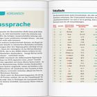 Links: "Koreanisch Aussprache", rechts: "Vokallaute". Tabelle mit Buchstaben, Zeichen und Beispielen.