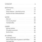 Inhaltsverzeichnis mit Kapiteln: Vorwort, Eröffnung, Vater, Unser, Im Himmel. Seitenzahlen von 9 bis 63.
