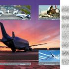 **Die Giganten** ist der Titel. Zu sehen sind mehrere Airbus A300-600ST „Beluga“-Flugzeuge bei Sonnenuntergang.