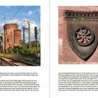 Brückentürme Südbrücke Mainz, Mainzer Wappen an Südbrücke Mainz, Stadtwappen Ludwigshafen. Historische Bauwerke.