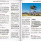 Seite mit Text über La Geria und Uga, Weinbaugebiet und Orte, dazu Foto mit Palmen vor Bergen.