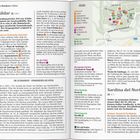 Seite 78-79 eines Reiseführers. Linke Seite: Beschreibt Gáldar mit Sehenswürdigkeiten und Restaurants. Rechte Seite: Karte von Gáldar.