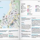 Karte von Aberystwyth. Sehenswürdigkeiten, Schlafen, Essen, Einkaufen. Texte zu Aktivitäten und Lokalen wie "Mama Fays" und "Ship & Castle".