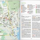 Phuket Town: Sehenswürdigkeiten, Übernachtungen, Essen & Trinken, Einkaufen. Links Karte mit Straßennamen und Symbolen.