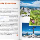 "Tag 1", "Am wildesten wirkt’s am Feldherrnkruz...", "Kleines Glück am Wegrand." Drei Fotos: Berge, Blume, Kreuz.