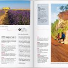 Text links: "4. 6.–8. Tag: Aix-en-Provence", "Ein Hauch Lavendel". Rechts: Naturbild mit Personen vor ockerfarbenen Felsen.