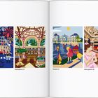 Links oben: „Maleregebnis 13“, daneben „Maleregebnis 14“, rechts: „Maleregebnis 15“, „Maleregebnis 16“. Verschiedene bunte Illustrationen von urbanen und kulturellen Szenen.