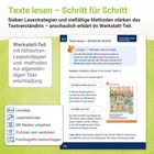 Texte lesen – Schritt für Schritt. Sieben Lesestrategien stärken das Textverständnis. Werkstatt-Teil mit Methoden.