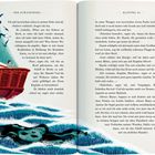 Texte: „Die Schatzinsel“, „Kapitel 25“. Eine Illustration zeigt ein Segelschiff und Wellen mit einer Totenkopf-Flagge.