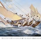 5. Sa, So, Mo: 1-31; Segelboote in regem Wellengang. Männer in weißer Kleidung arbeiten auf Deck. Kalenderdarstellung.