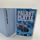Text: "PALAST PLATTE - ROMAN - MARA FLOREN". Ein Buch mit blauem Einband und Illustration eines Kindes im Wasser.