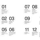 Eine geordnete Übersichtsseite mit fettgedruckten Zahlen von 00 bis 12, jeweils mit Titel und Seitenangabe.