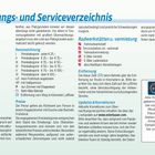 „Übernachtungs- und Serviceverzeichnis“, Kategorien wie Hotel, Hostel, Preiskategorien, Radwerkstätten, Entfernungshinweise.