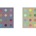 Links Zahl: 76, rechts Zahl: 77. Zwei farbige Rasterbilder mit kreisförmigen Mustern.