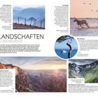 Seitenlayouts mit Überschriften wie "LANDSCHAFTEN IN DER PROVENCE". Fotos von Bergen, Meeresblicken, Flamingos und Schluchten.