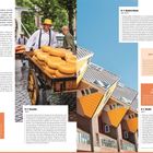 Texte: "NIEDERLANDE ODER HOLLAND?", "DIE SAUCE HOLLANDAISE IST GAR KEINE", "DAS FLACHE LAND AN DER WELTSPITZE". Links ein Käsewagen. Rechts moderne Gebäude.
