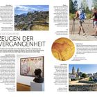 **Nordspaniens Zeugen der Vergangenheit**: Bild-Collage mit archäologischen Orten, Pilgern und Kunstwerken.