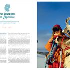 29: Mit Rentieren im Birkenwald. Traditioneller Nachmittag wie in Lappland. Bild: Frau mit Rentier, sonnig, Schnee.