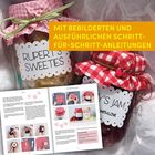 Text: "Mit bebilderten und ausführlichen Schritt-für-Schritt-Anleitungen." Zwei Marmeladengläser mit roten Karodeckchen.