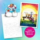 Text: "Farbige Übersicht aller Motive zur Inspiration". Illustration mit Mäusen vor einem Sonnenuntergang, eine coloriert, eine schwarz-weiß.