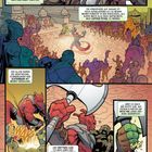 Comic: Kampf zwischen grüner Kreatur und rot gepanzertem Wesen. Zuschauer umringen die Arena, Atmosphäre ist angespannt.