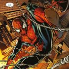 Text: "Ich hab da was." Comic-Illustration zeigt Spider-Man, der zwischen Gebäuden schwingt, mit ausdrucksstarken Bewegungen.