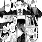 Eine Manga-Seite mit einer dramatischen Szene. Ein Mann, blutbefleckt, hält den Kopf, spricht von seinem besonderen Status.