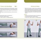 Doppel-Seite mit Fitnessübungen. Links: "T-Arme in der Bauchlage", rechts: "W-Arme im Stehen". Anleitung mit Bildern.