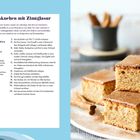 "Nusskuchen mit Zimtglasur", Rezept mit Zutaten und Zubereitung. Rechts: Saftige Kuchenstücke auf einem Teller.