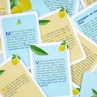 Texte beschreiben Gedanken über das Loslassen und Neuanfänge. Die Karten sind mit Zitronen und Blättern illustriert.