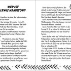 "Wer ist Lewis Hamilton? Lewis Hamilton ist einer der bekanntesten Sportler der Welt." Illustration mit Trophäe.