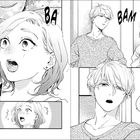 Illustration: Eine Frau schaut überrascht. Texte: "BA", "DUM", "BAM", "HASP", "WER SIND SIE?". Ein Mann und die Frau begegnen sich.