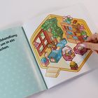 Text: "Diese gemütliche Buchhandlung ist der perfekte Ort, um in ein gutes Buch abzutauchen." Illustration: Bunte Buchhandlung.