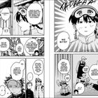 Diese Manga-Seite zeigt mehrere Figuren in Dialogen. Sie diskutieren über Energiegetränke, Müdigkeit und ihre Mission.